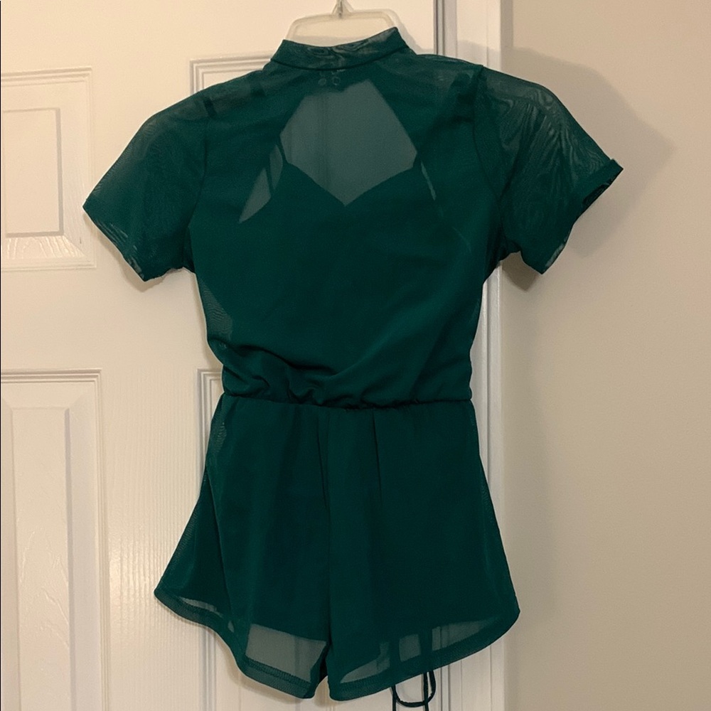 Balera Green Backless Bodysuit with Puff Sleeves